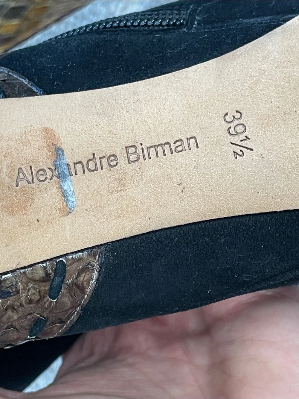 Alexandre Birman Black Suede Snakeskin Flame Heel Ankle Boots Heels Sz 39.5
